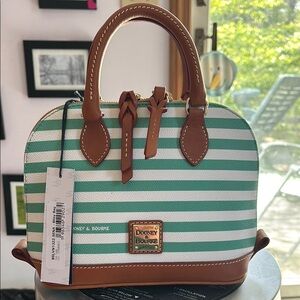 Dooney & Bourke Green and white striped bag. Has crossbody strap. New with tags.